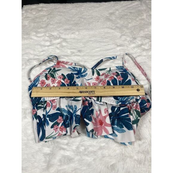 Bikini Top Size Medium Floral White Ruffled Tie Back 3443 Beach Pool - Picture 13 of 14